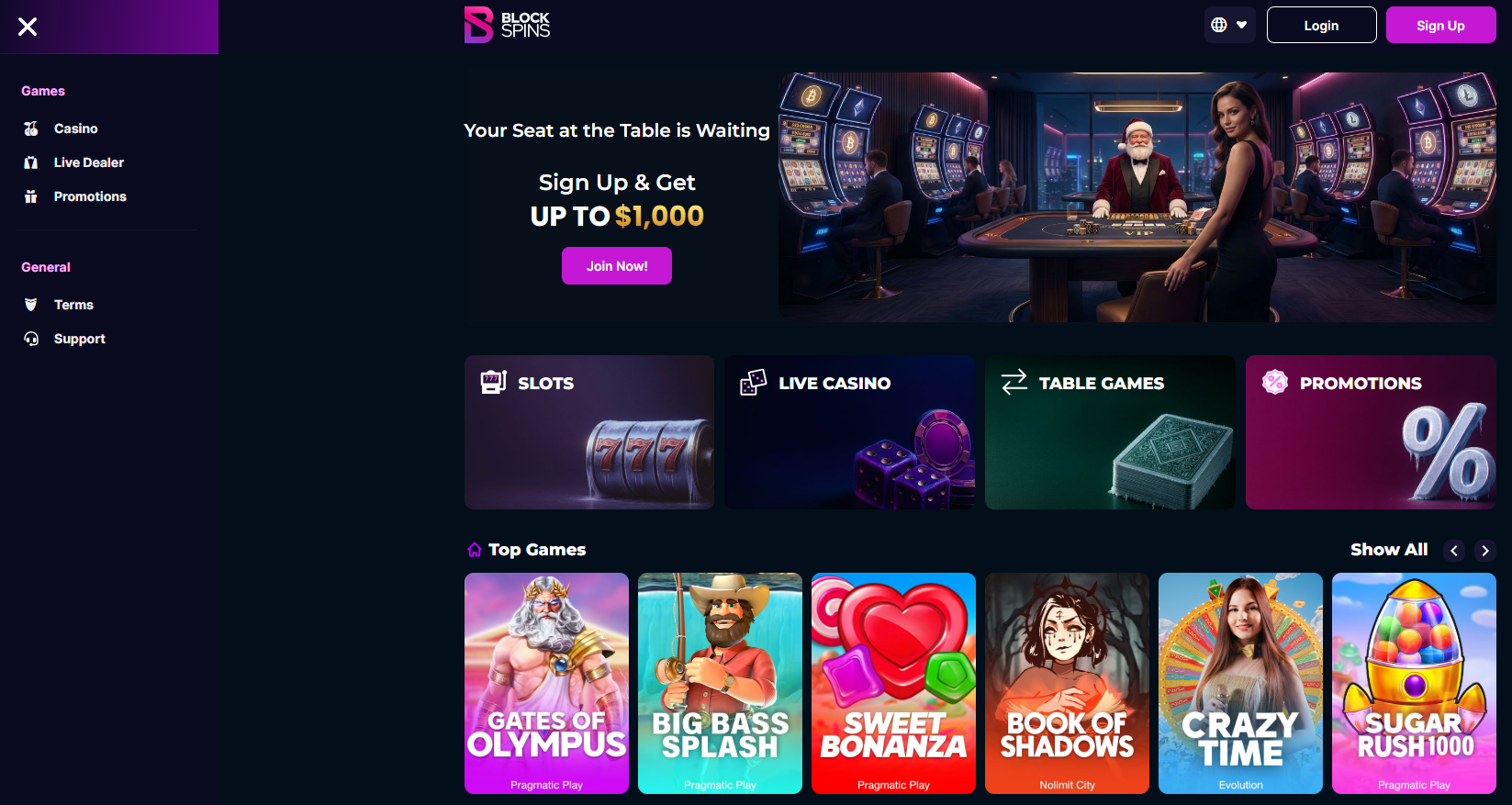 BlockSpins Casino desktop screenshot