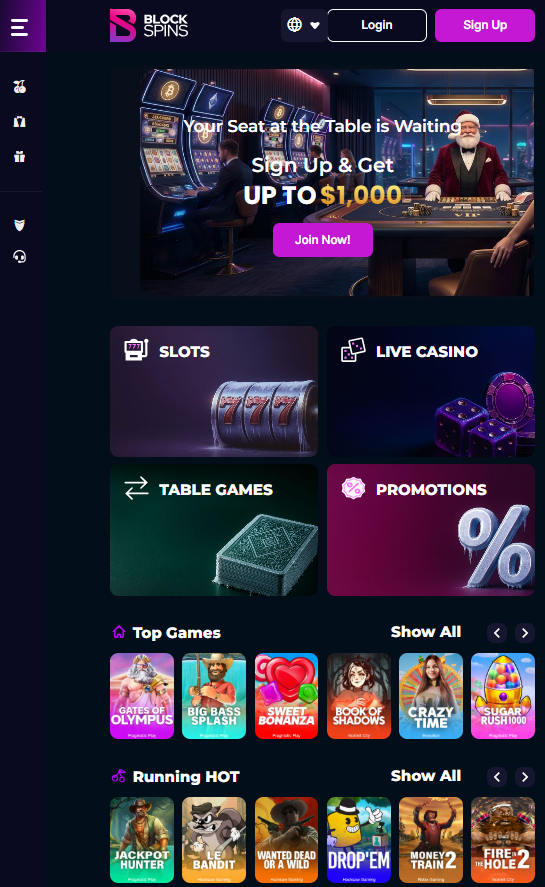 BlockSpins Casino desktop screenshot