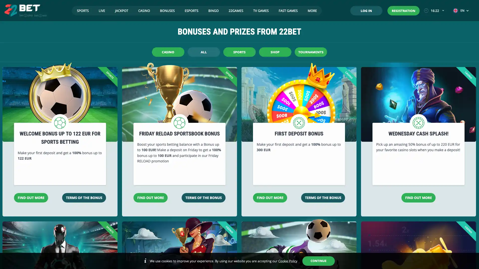 22Bet desktop screenshot
