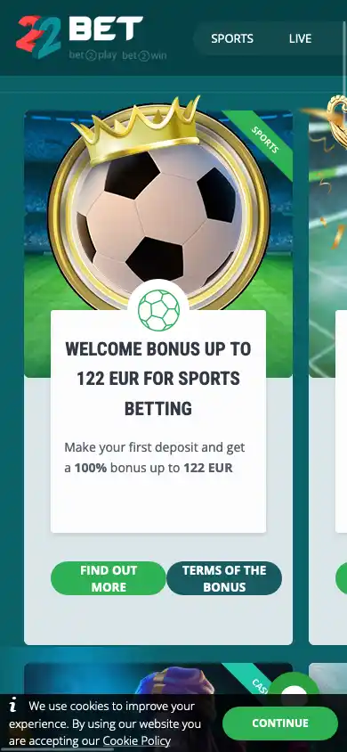 22Bet desktop screenshot